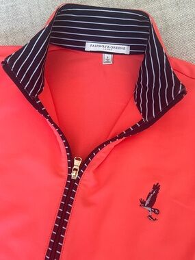 Fairway & Greene Coral Zip-Up Polo with Striped Collar